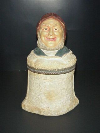 Antique German Pottery Tobacco Humidor Jar Old Man in Burlap 1890 ' s 2