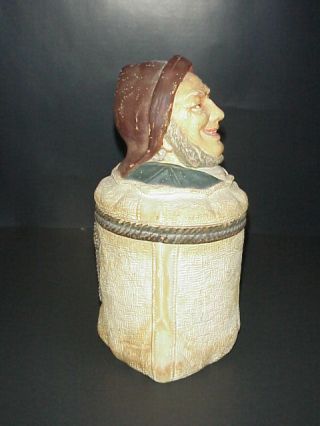 Antique German Pottery Tobacco Humidor Jar Old Man in Burlap 1890 ' s 4