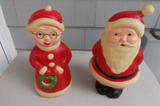 Vtg Union Products Mr.  & Mrs.  Santa Claus Tabletop Blow Molds No Lights