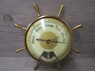 Vintage Brass Finish Barometer Thermometer Shaped Like A Ship 