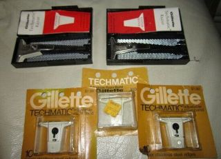 Vintage Gillette Techmatic Safety Razors W/3 Razor Band Refill Packs & C