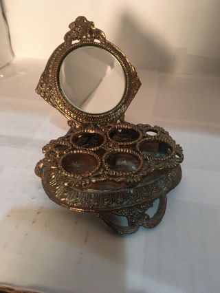Unique Vintage Pretty Celeste Mirrored Gold Tone Metal Lipstick Tube Holder