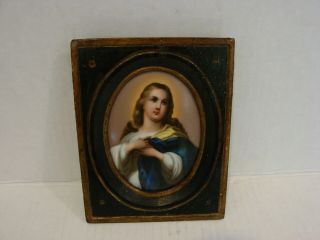 Antique Religious Mary Magdalene Porcelain Portrait Framed