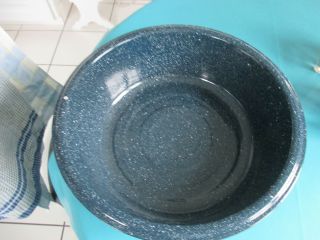 Vintage Enamelware Graniteware Dish Pan Blue & White Speckled 16 1/2 " X 4 1/2 "