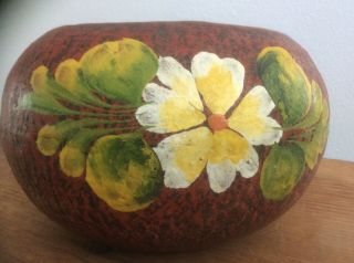 Vintage Red Yellow Painted Mexican Clay Floral 5.  5 " Pot Pottery Planter Mexico
