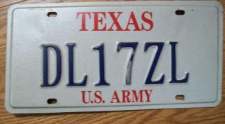 Single Texas License Plate - Dl17zl - U.  S.  Army