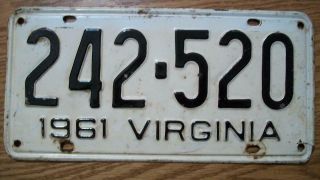 Single Virginia License Plate - 1961 - 242 - 520