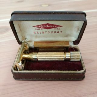 Vintage Aristocrat Gillette Safety Razor With Case And Blade Holder 1946 - 1951