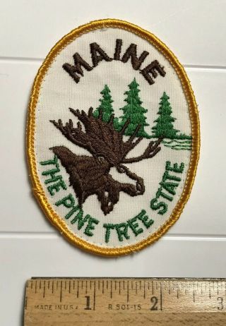 Maine The Pine Tree State Moose Elk Head Me Embroidered Souvenir Patch Badge