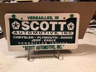 Vintage Advertising Scott Chrysler Dealership License Plate/frame Versailles In