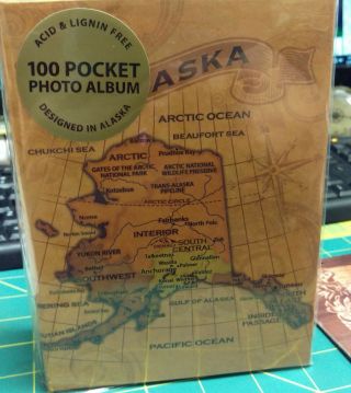 Alaska Photo Album Holds 100 4x6 Photos - Map On Both Sides Plus Postcard