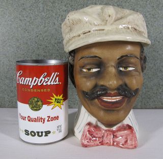 Antique Black Americana Majolica Tobacco Humidor Jar The Gentleman 1899 - 1920 Yqz