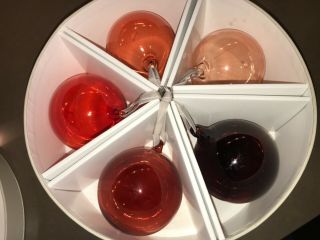 Set 5 Iittala Signed Glass Ball Christmas Ornaments Reds Discontinued Mcm