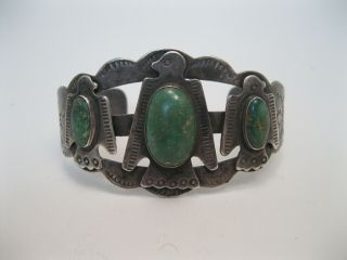 Great Old Navajo Fred Harvey Silver & Turquoise Thunderbird Necklace