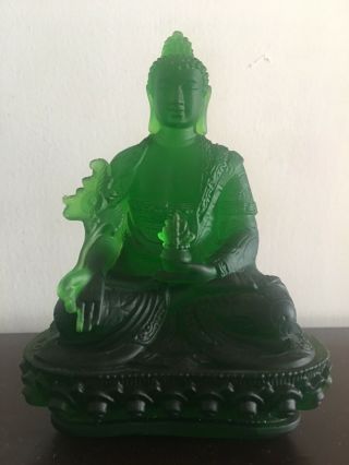 Green Color Medicine Buddha Art Glass Crystal Sculpture Statue