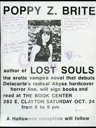 Poppy Z.  Brite Uses Ga Book - Signing Flyer For Personal,  Signed Love Letter 1992