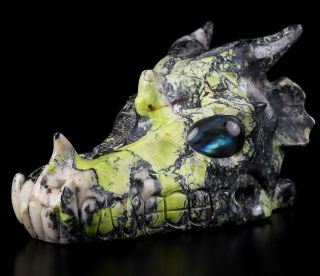 5.  2 " Hiso Jasper Carved Crystal Dragon Skull,  Labradorite Eyes,  Crystal Healing