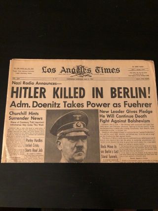 Vintage Newspaper Hitler Dead World War Germany Nazi Berlin Wwii