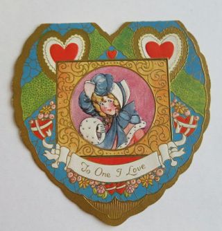 Vintage Valentine,  Fold Open,  Girl With A Muff & A Blue Plume,  Carrington