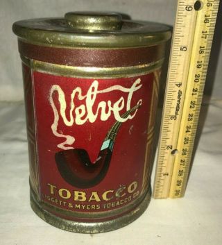 Antique Velvet Tobacco Tin Litho Smaller Round Can Humidor Lid Vintage Smoking