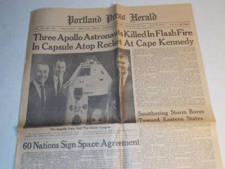 Apollo 1 As 204 Flash Fire January 28 1967 Portland Pressherald Newspaper