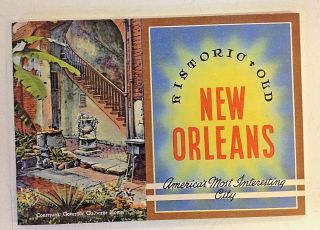 Vintage 1940 Curt Teich Art Historic Old Orleans Booklet Map History Guide