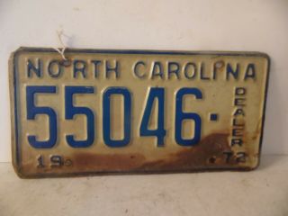Vintage 1972 North Carolina License Plate Tag Estate Find Dealer