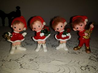 4 Norcrest Christmas Elf Pixie Girl Angel Hat Hair Ceramic Figurine Vintage Japa