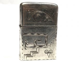 Vtg Sterling Silver Hand Engraved Design Lighter Holder W/ Zippo Lighter Mexico