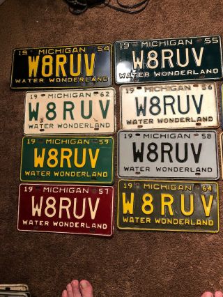 1954 - 1967 Michigan Ham Radio License Plates W8ruv