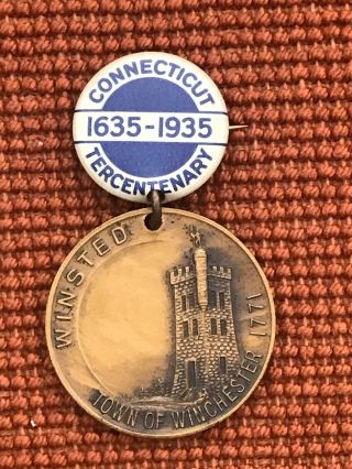 Connecticut Tercentenary Pin 1935 Winsted Town Of Winchester
