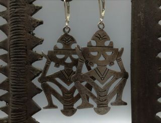 Vintage Sterling Silver Earrings Tribal Figural Latin American Chimú Influence