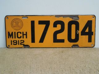 Antique 1912 Michigan Porcelain License Plate Tag