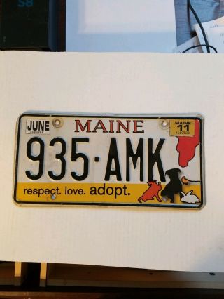 2011 Maine " Respect.  Love.  Adopt.  " Graphic Adoption License Plate (935 - Amk)