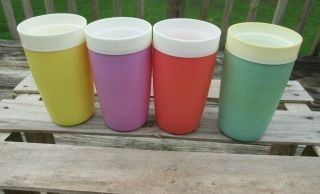 4 Vintage Bolero Therm - O - Ware Insulated Plastic Cups Retro Multicolored Set