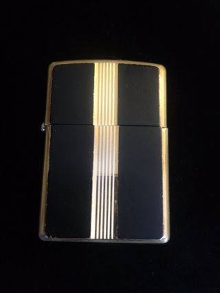Zippo Art Deco Style Brass And Black Lighter Rare And Vintage