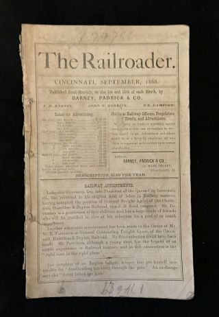 1868 Booklet Railroader Railway Locomotive Train Time Tables Depots Cincinnati