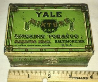 Antique Yale Mixture Smoking Tobacco Square Corner Tin Litho Can Baltimore Md