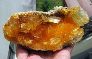 Selenite Golden Twin Crystals On Matrix From Peru.  Intense Color Master Piece