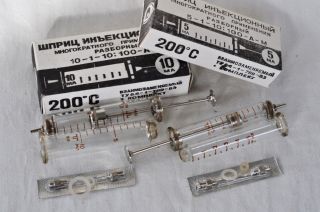 2x Antique Glass Syringe 10 Ml 5 Ml Old Medical Vintage Reusable Hypodermic Ussr