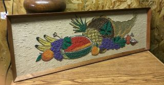 Vintage Mcm Pebble Rock Gravel Mosaic Wall Hanging Fruit Cornucopia 12.  5 X 36.  5 "