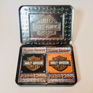 Harley - Davidson Casino Quality Playing Cards 2 Decks in Metal Keepsake Box 2