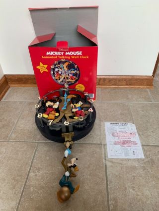 Disney Mickey Mouse Animated Talking Wall Clock W/pendulum & Box