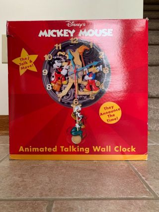 DISNEY MICKEY MOUSE ANIMATED TALKING WALL CLOCK W/PENDULUM & BOX 4