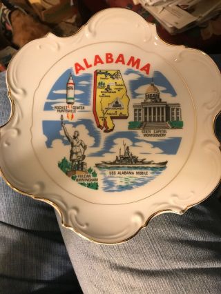 Vintage Alabama State Souvenir Cutout Scallop Collectors Plate Gold Trim 7 ½”