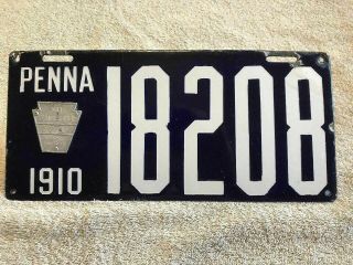 1910 Porcelain Pennsylvania License Plate With Makers Badge