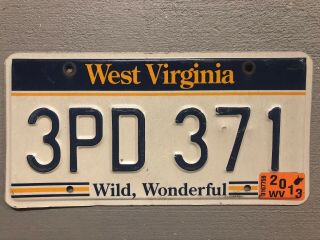 Vintage West Virginia License Plate Wild Wonderful 3pd - 371 2013 Sticker