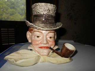 Antique Majolica Toby Figural Tobacco Jar " Man With Top Hat And Pipe " 3286 13