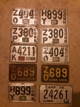 10 Vintage Connecticut License Plates Ranging From 1936 - 1957