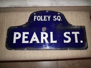 1950`s Porcelain York City Street Sign 2 Sided Foley Sq.  & Pearl St.